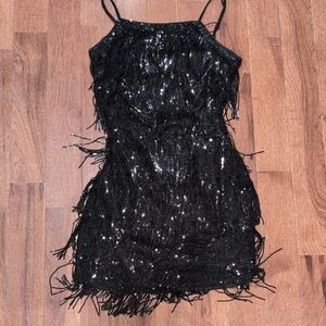Black Sequin Fringe Dress